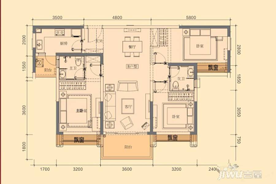 合生时代城3室2厅2卫111㎡户型图