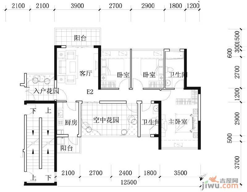 凯南莱弗城4室2厅2卫107.2㎡户型图