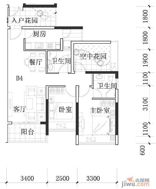 凯南莱弗城3室2厅2卫88.6㎡户型图