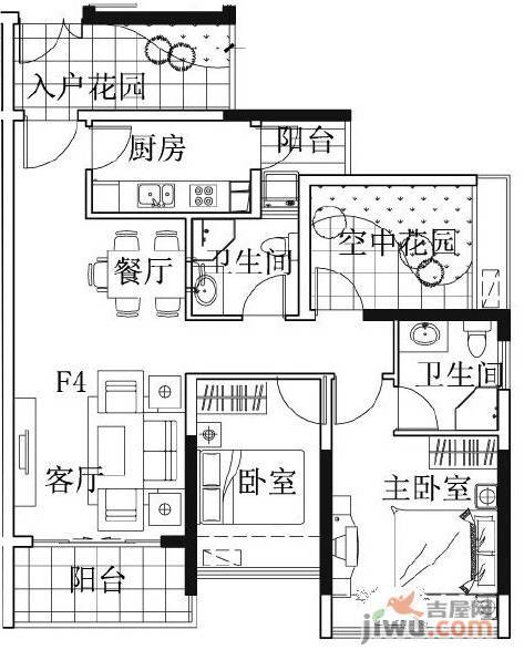 凯南莱弗城3室2厅2卫86.8㎡户型图