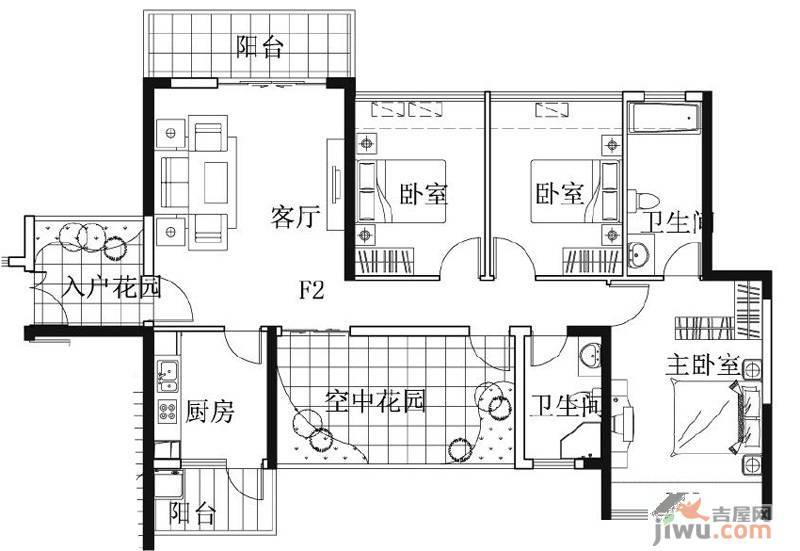 凯南莱弗城4室2厅2卫123.6㎡户型图