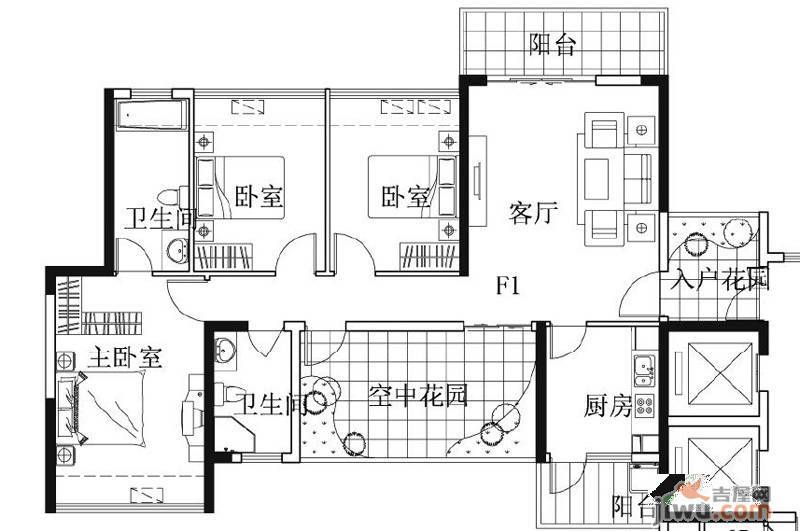 凯南莱弗城4室2厅2卫123.1㎡户型图