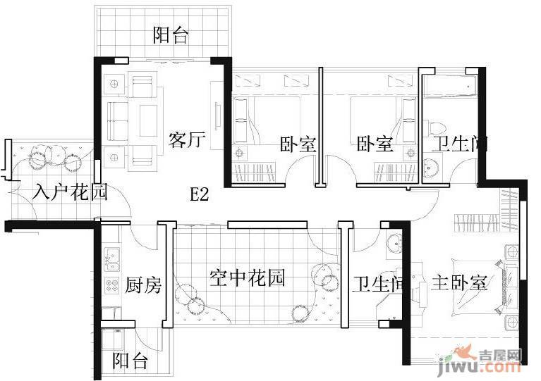 凯南莱弗城4室2厅2卫107.2㎡户型图