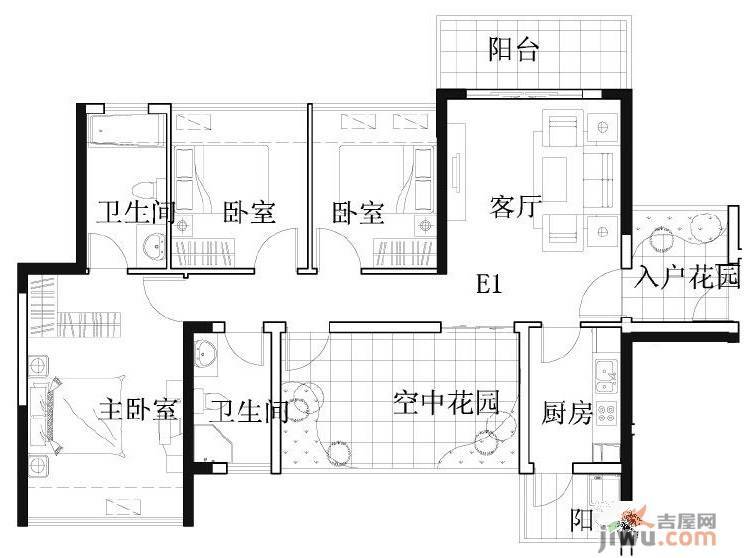 凯南莱弗城3室2厅2卫106.7㎡户型图