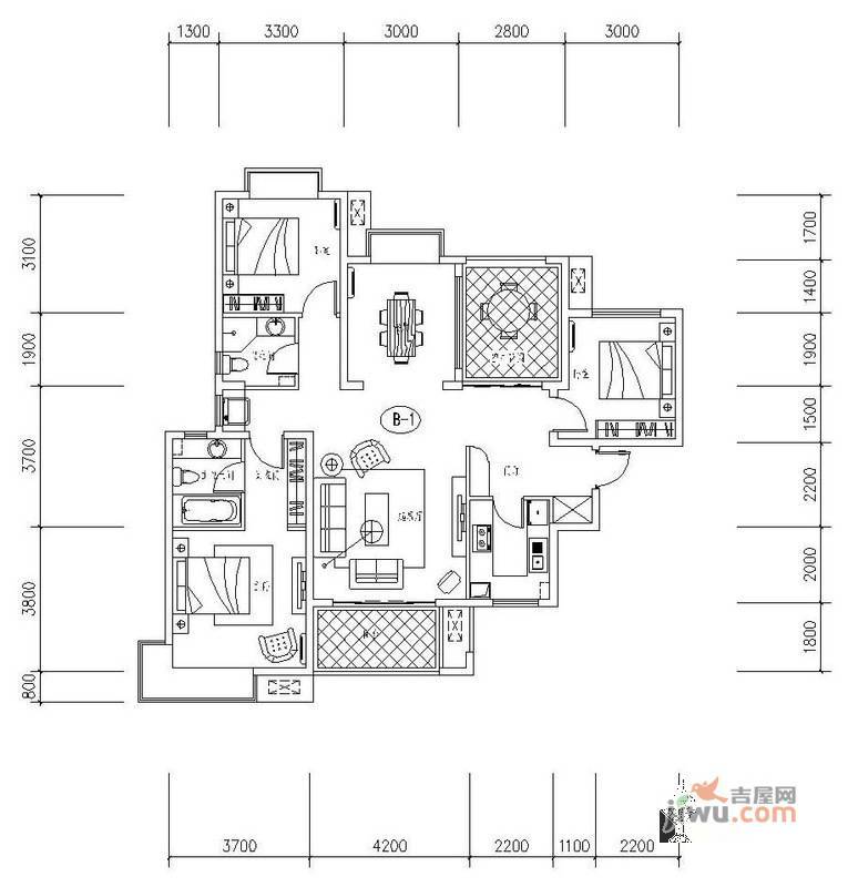 新华联广场3室2厅2卫136.6㎡户型图