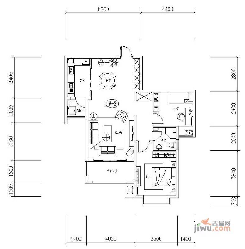 新华联广场2室2厅1卫103㎡户型图