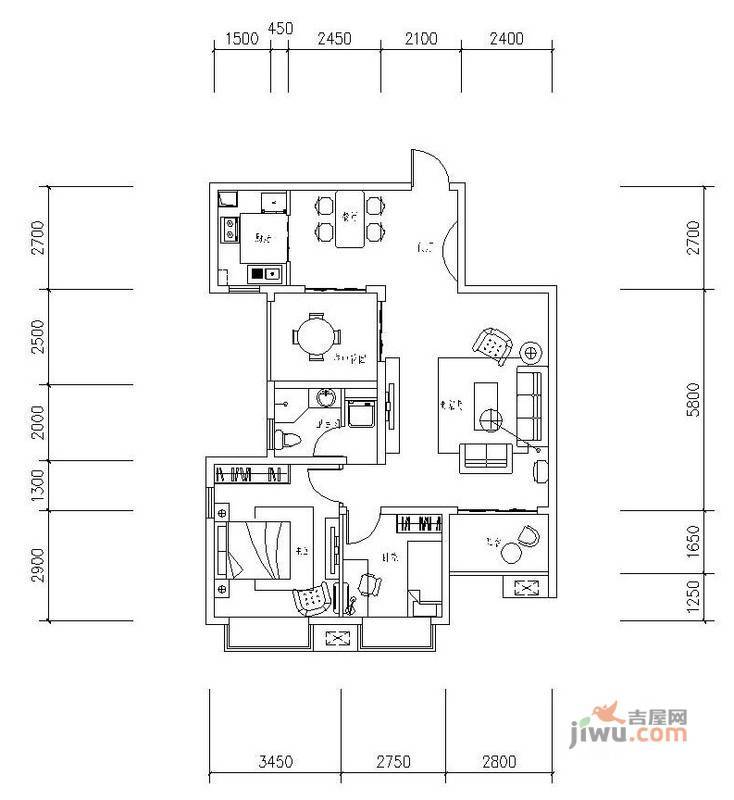 新华联广场2室2厅1卫97.9㎡户型图