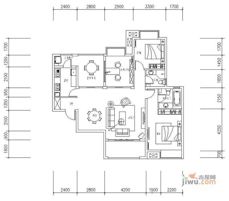 新华联广场3室2厅2卫129.2㎡户型图