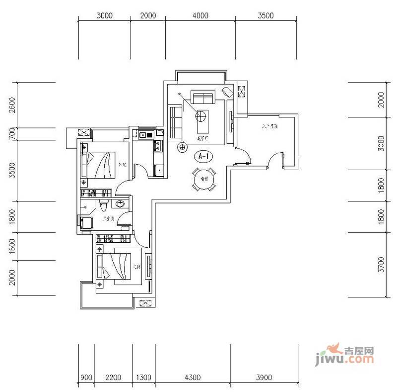 新华联广场2室2厅1卫89.6㎡户型图