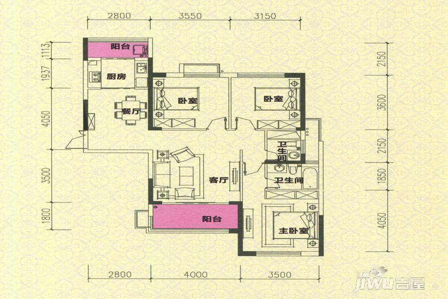 园方欧洲城3室2厅2卫122.7㎡户型图