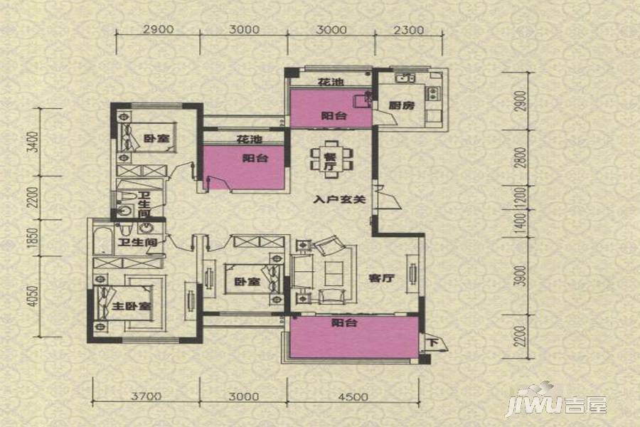 园方欧洲城4室2厅2卫144.6㎡户型图