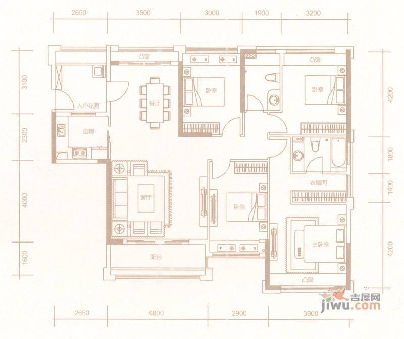 惠东国际新城4室2厅2卫143.7㎡户型图