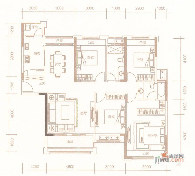 惠东国际新城4室2厅2卫143.6㎡户型图