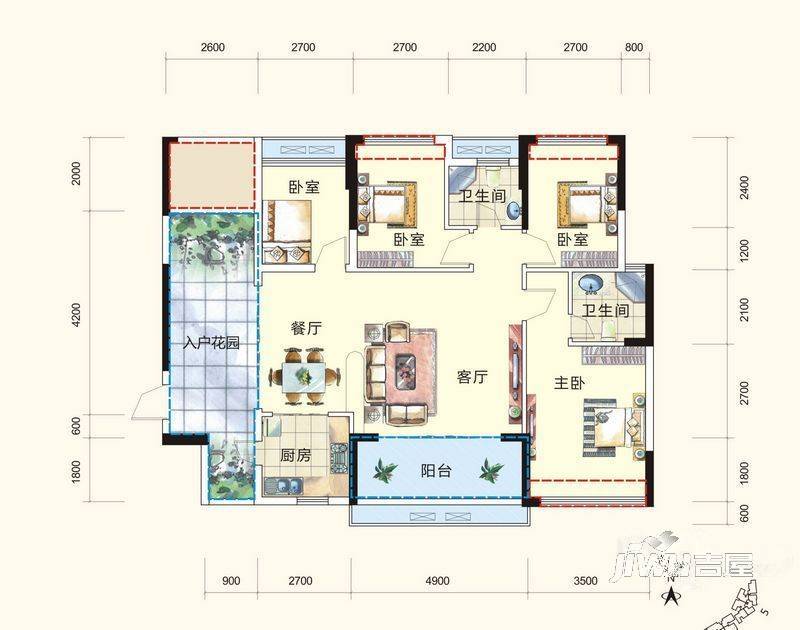 城市嘉园4室2厅2卫126.5㎡户型图