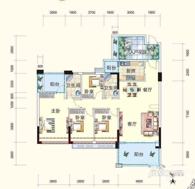 城市嘉园4室2厅2卫143㎡户型图