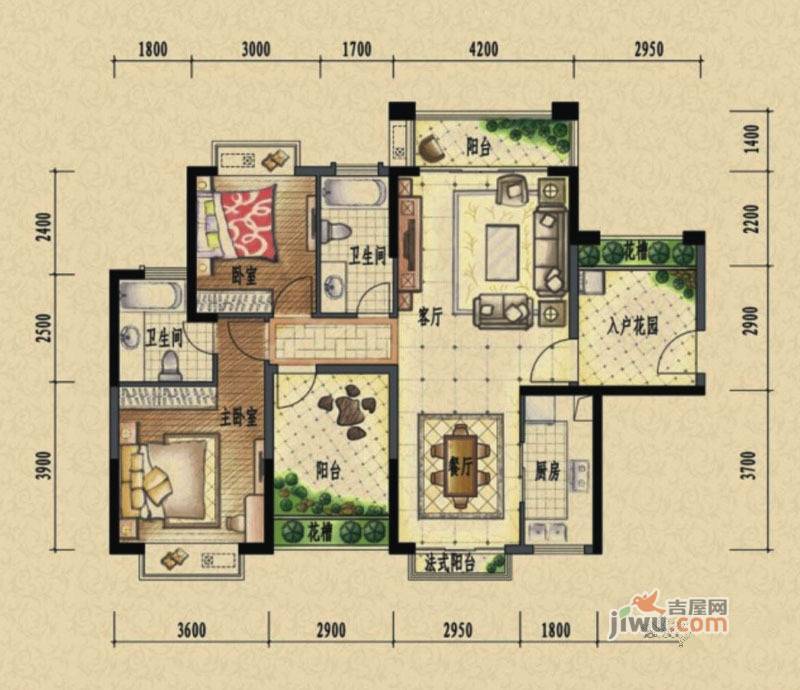 龙光天悦龙庭2室2厅2卫113.8㎡户型图