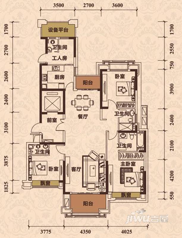 王府钓鱼台4室2厅4卫170㎡户型图