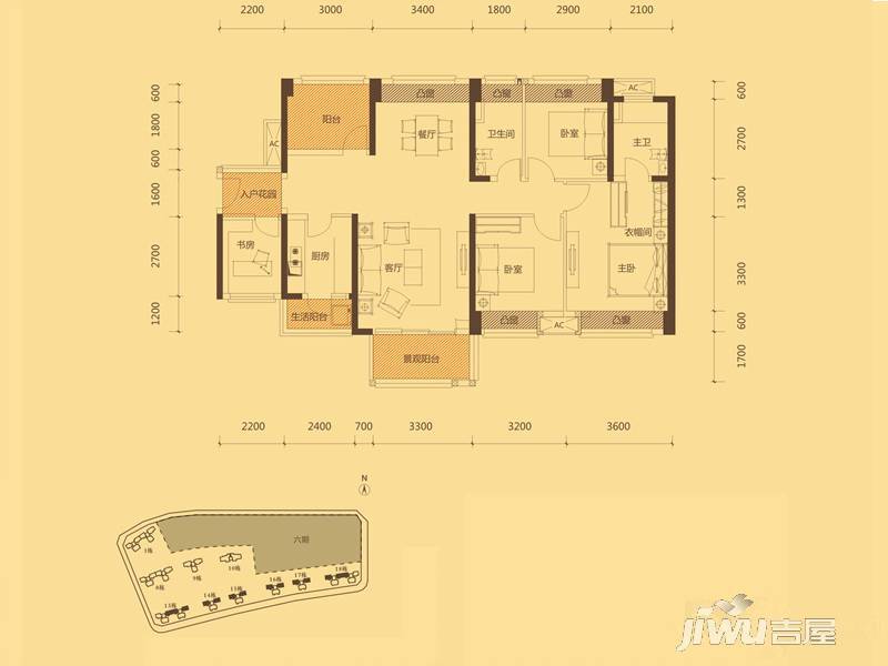 中信凯旋城5室2厅2卫132㎡户型图