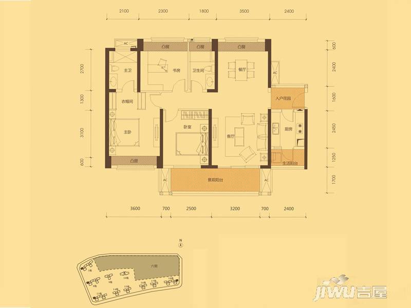 中信凯旋城3室2厅2卫116㎡户型图