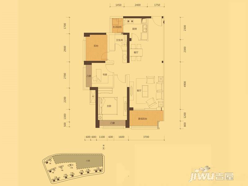 中信凯旋城3室2厅2卫88㎡户型图