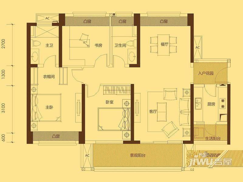 中信凯旋城3室2厅2卫116㎡户型图