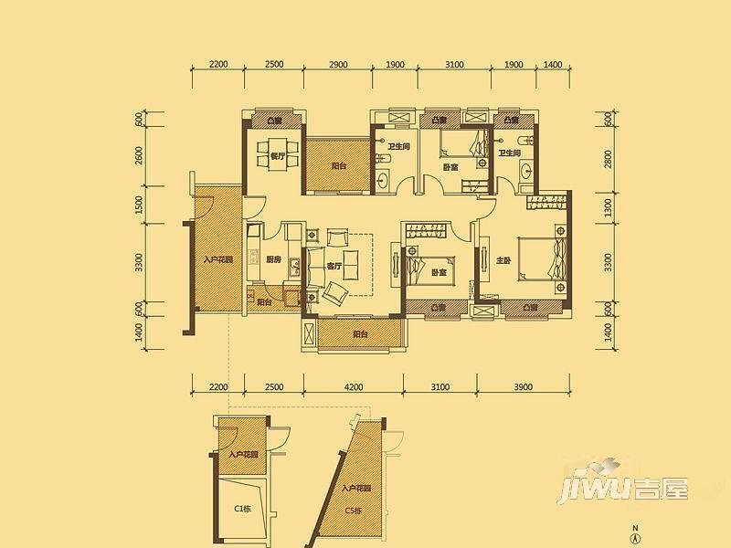 中信凯旋城3室2厅2卫125㎡户型图