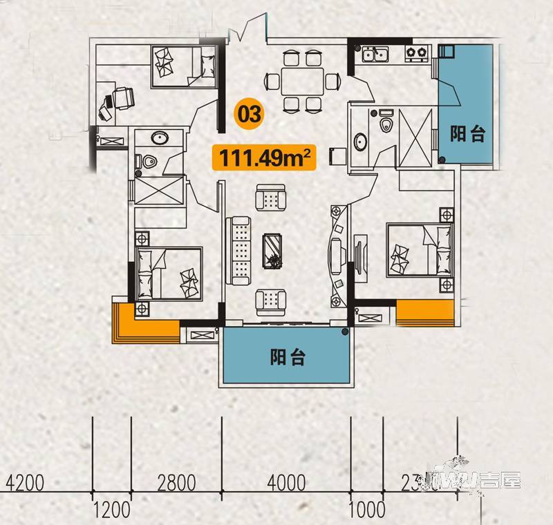 乔弘·模范生3室2厅2卫111.5㎡户型图