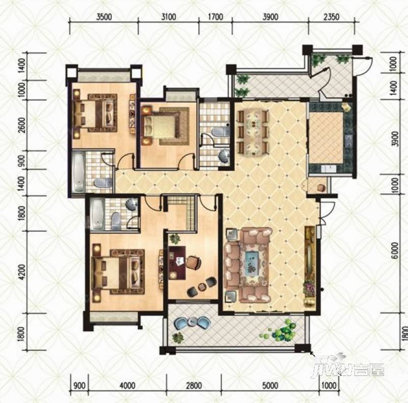 浩盛嘉泽园4室2厅3卫188㎡户型图