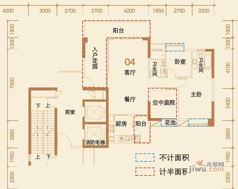 鹏达御西湖2室2厅2卫125㎡户型图