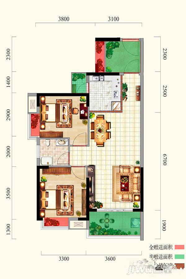 金宝东鑫广场2室2厅1卫87.6㎡户型图