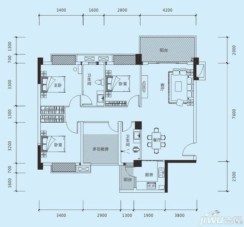 宏新蜜糖小城3室2厅2卫118㎡户型图