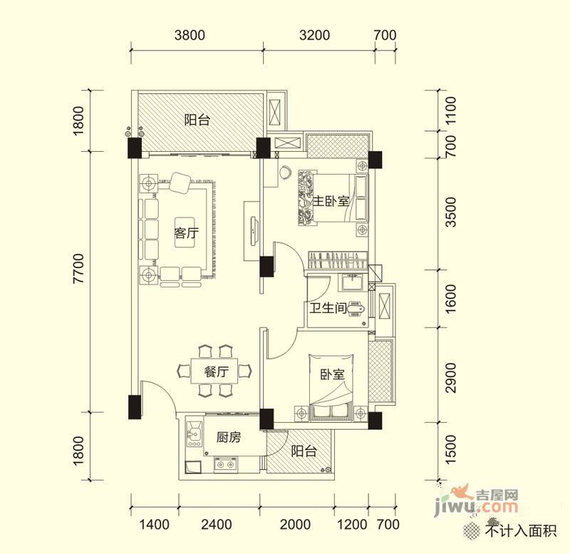 宏新蜜糖小城2室2厅1卫76㎡户型图