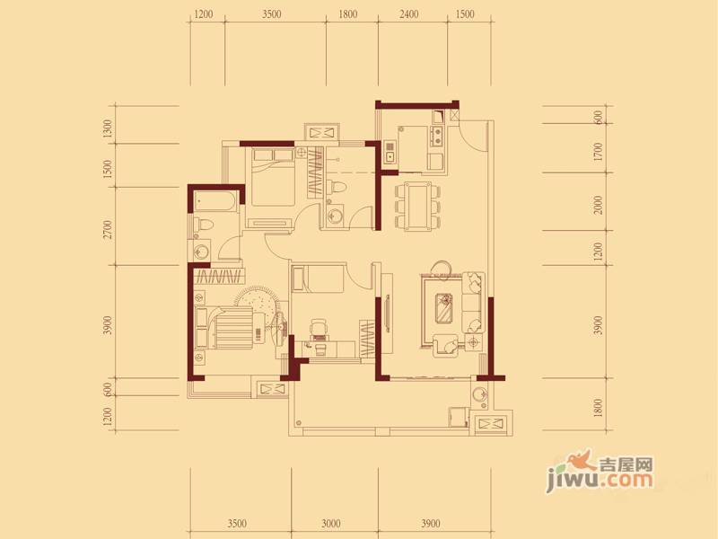 万林湖9期3室2厅2卫108㎡户型图