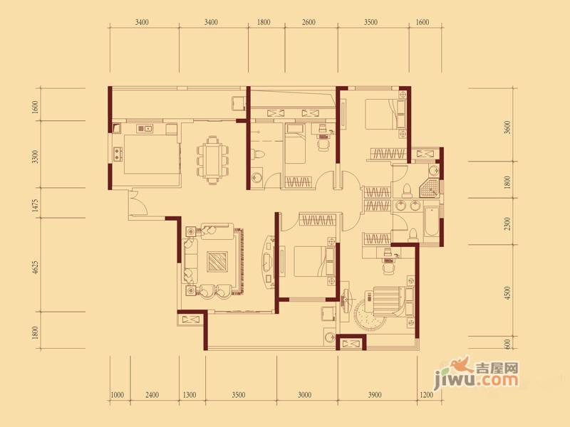 万林湖9期4室3厅2卫180㎡户型图