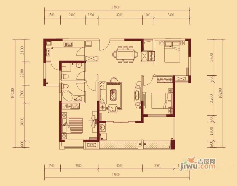 万林湖9期3室2厅2卫132㎡户型图