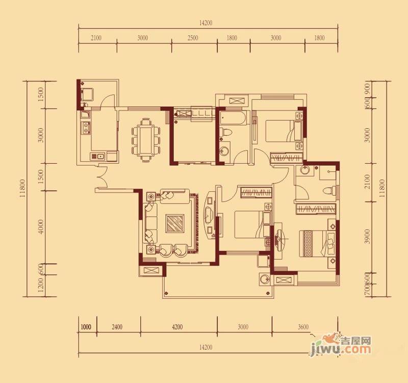 万林湖9期4室2厅2卫142㎡户型图