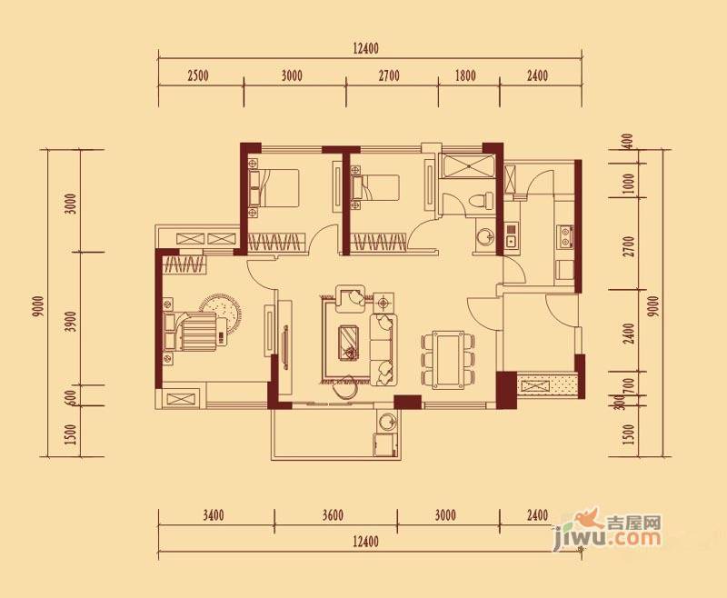 万林湖9期3室2厅1卫99㎡户型图