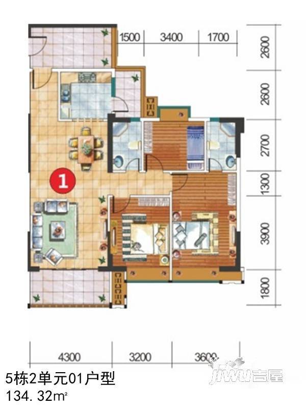 嘉逸园3室2厅2卫134.3㎡户型图