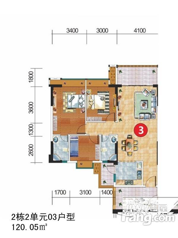 嘉逸园3室2厅2卫120㎡户型图