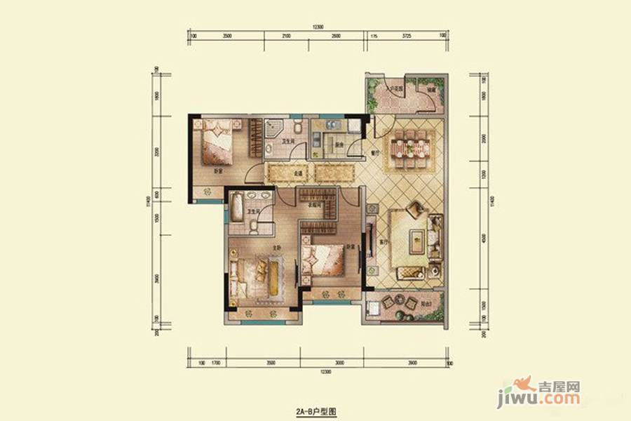 深业喜悦城3室2厅2卫115㎡户型图