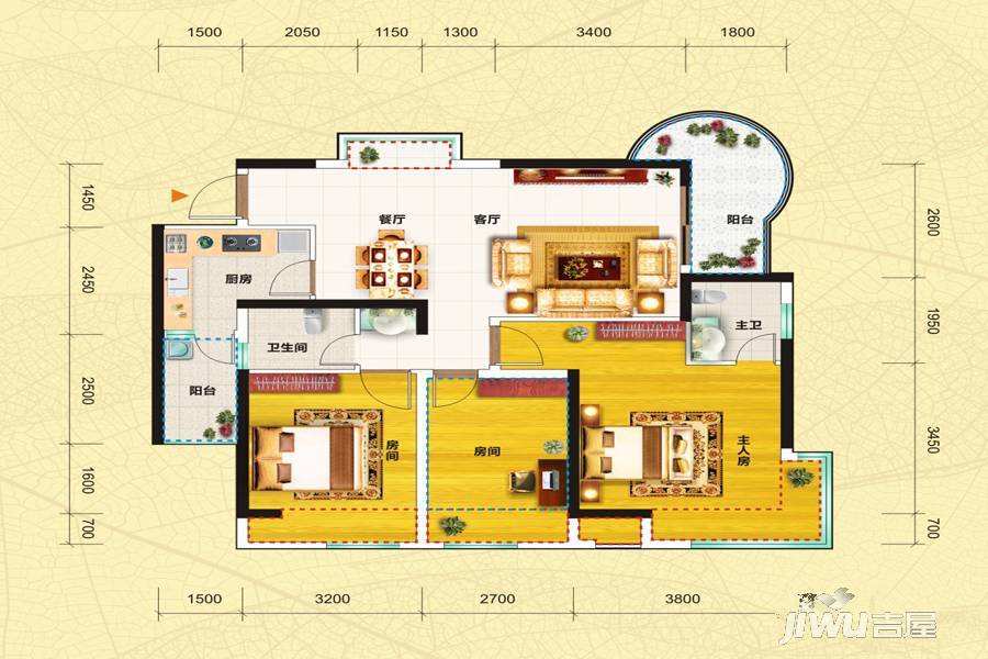 三和国际花园城3室2厅2卫99㎡户型图