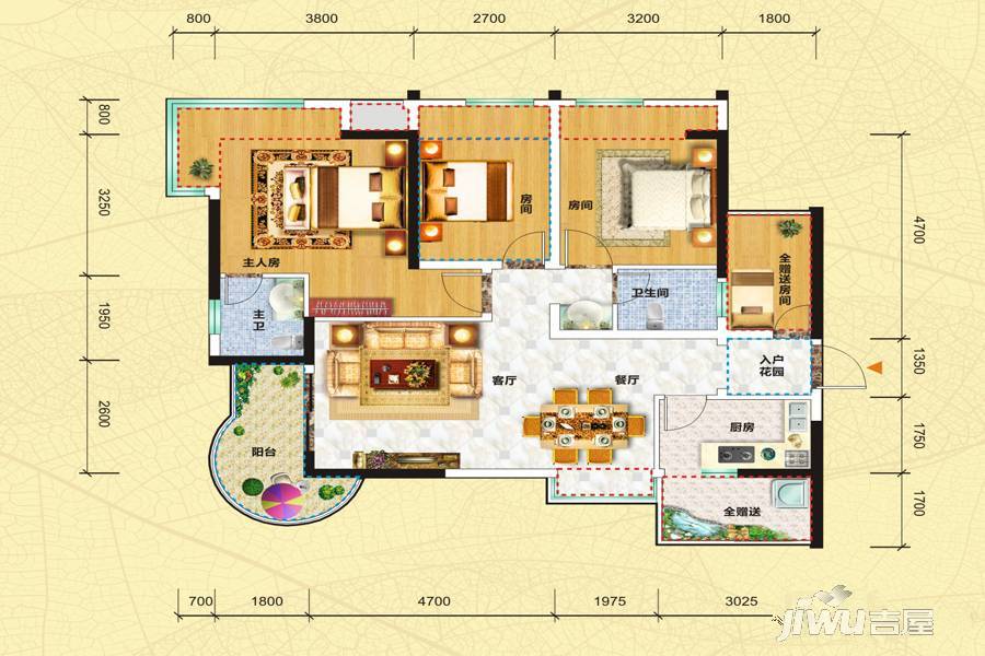 三和国际花园城4室2厅2卫102㎡户型图