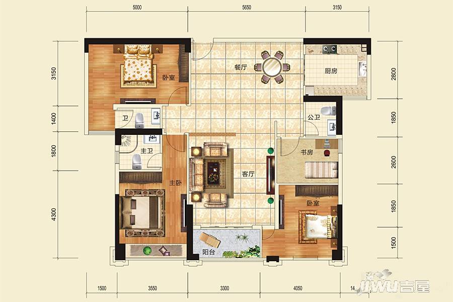 亨柏凯旋华府3室2厅2卫145.2㎡户型图