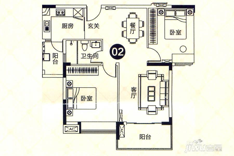 鸿威金都雅苑2室2厅1卫84㎡户型图