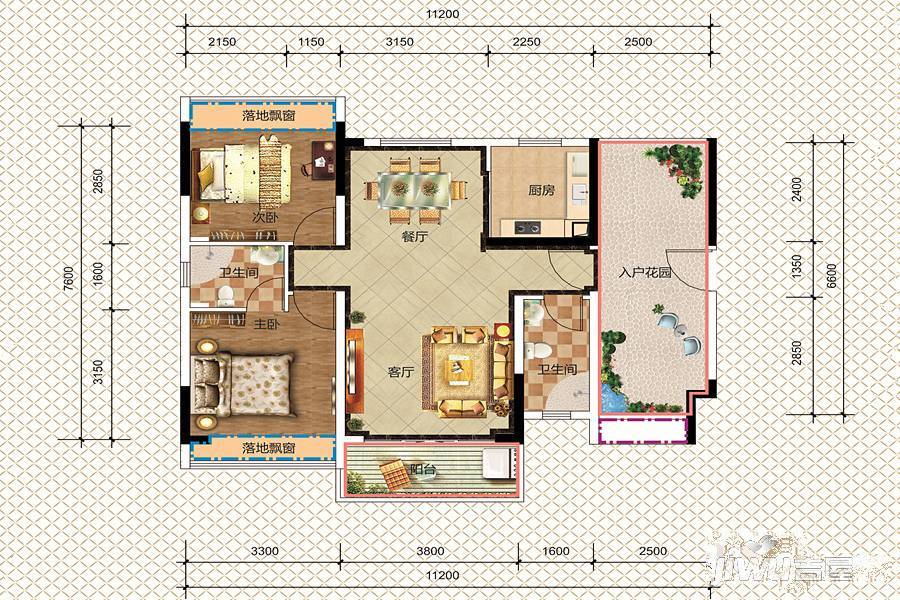 夏日南庭三期2室2厅2卫93.1㎡户型图