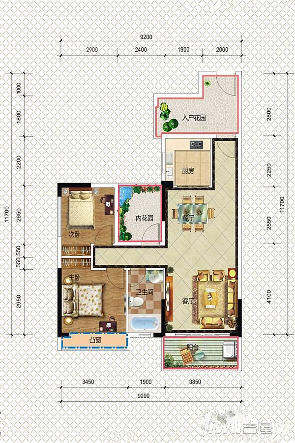 夏日南庭三期2室2厅1卫91.2㎡户型图