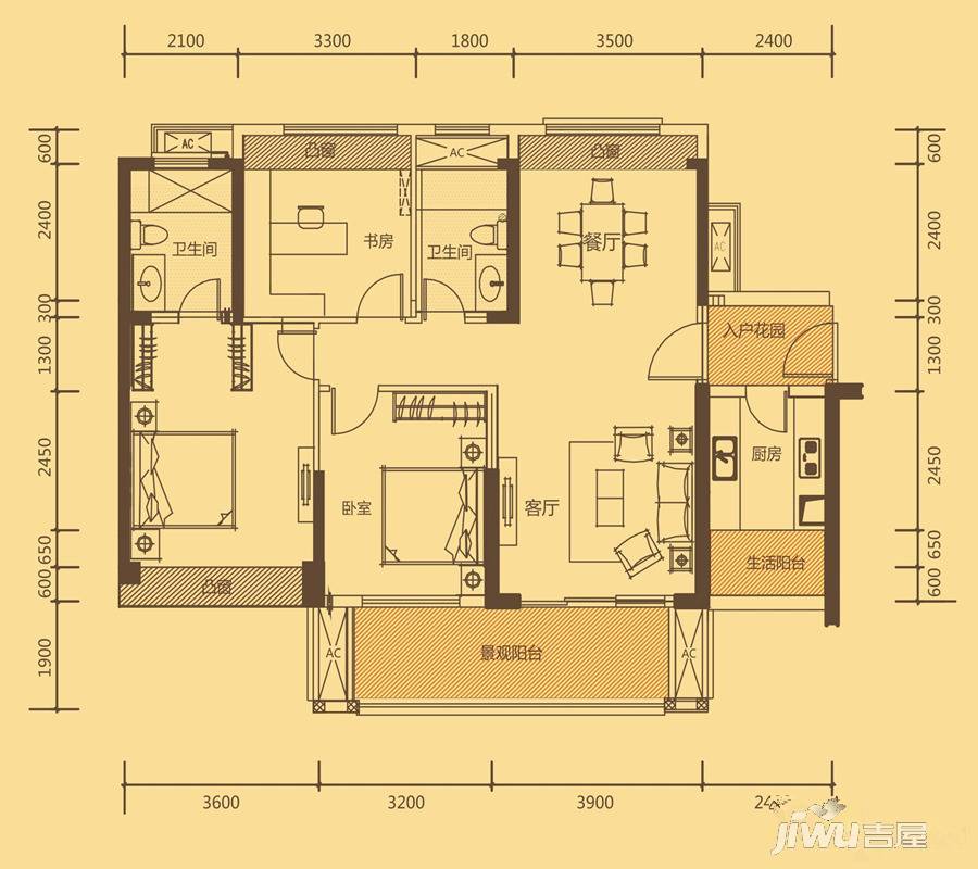 中信凯旋城3室2厅2卫116㎡户型图