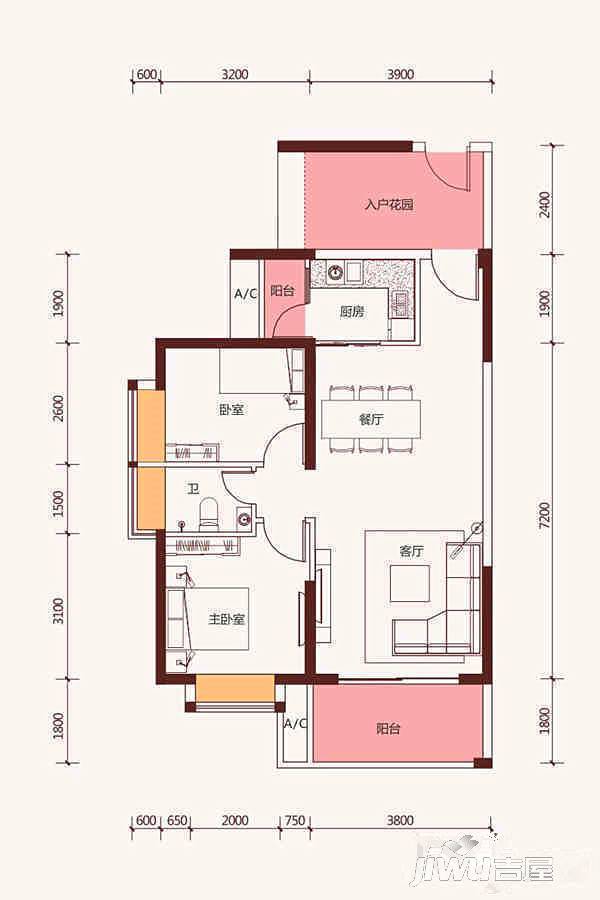 泰宇·城市中央2室2厅1卫82㎡户型图