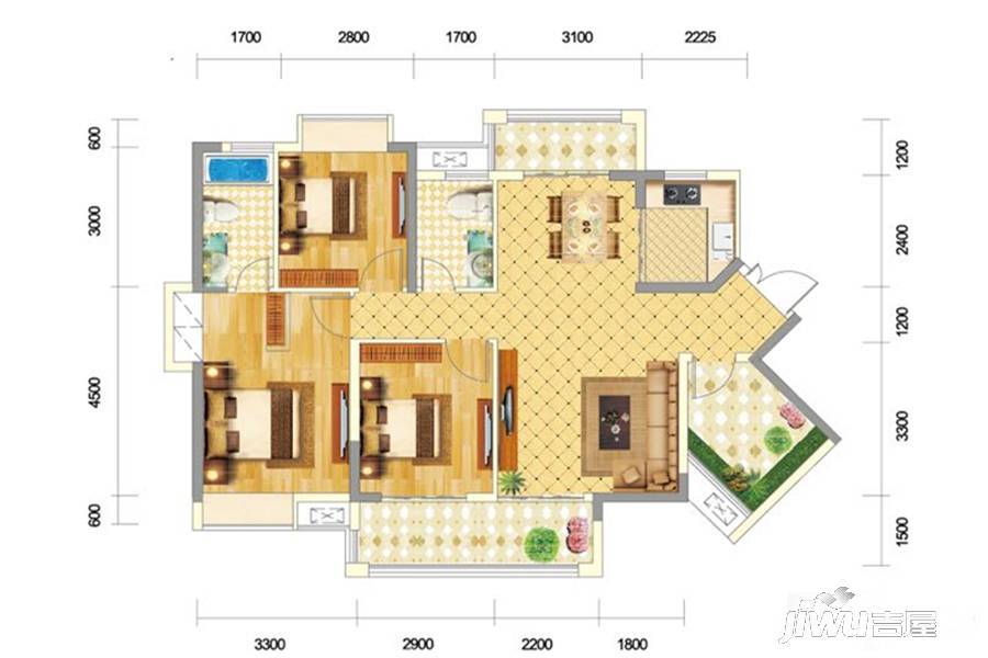 碧桂园翠湖湾3室2厅2卫105.6㎡户型图