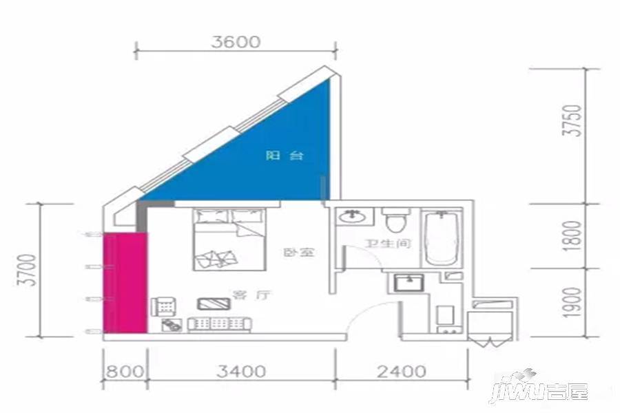 缤纷TOWN1室1厅1卫43㎡户型图